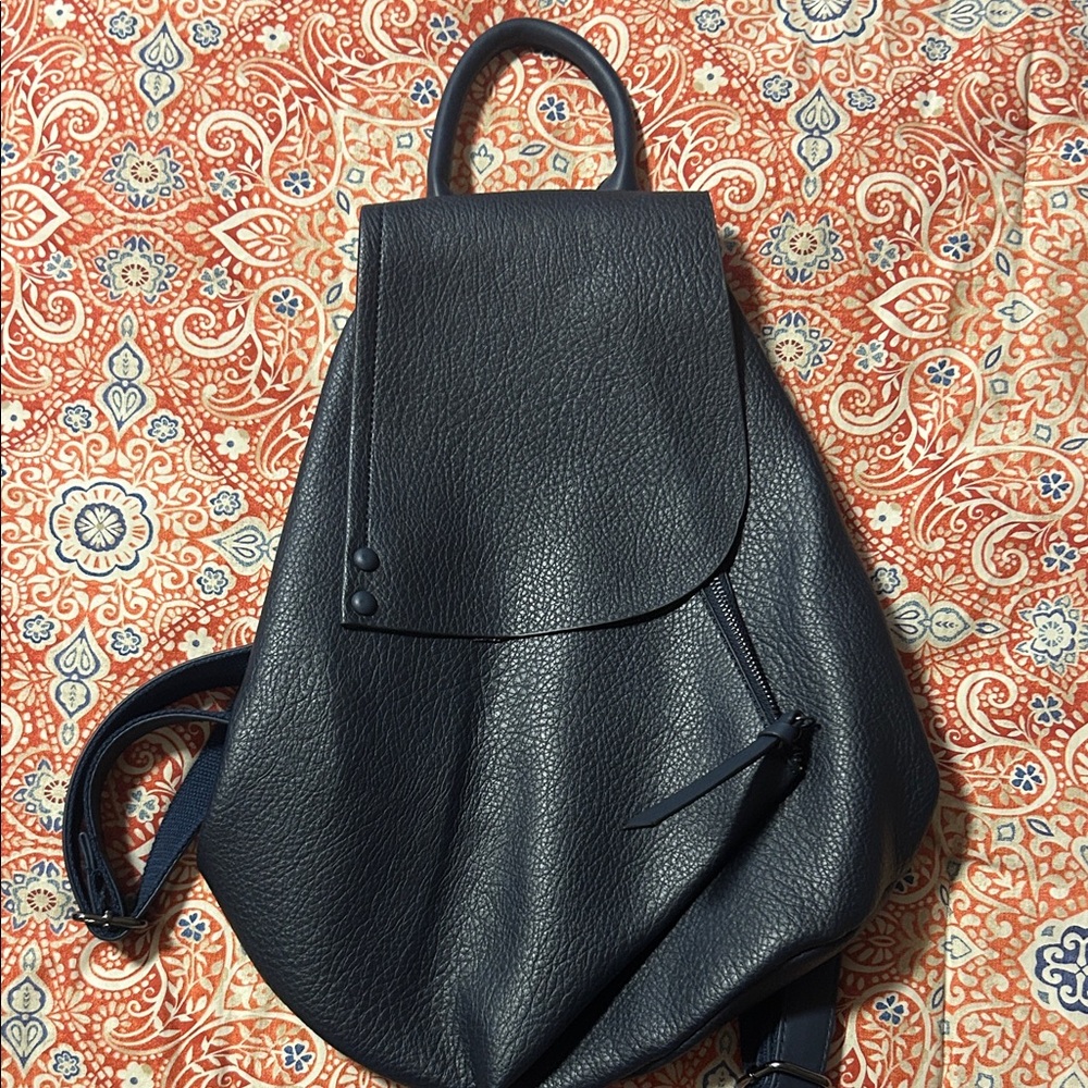 Italian Navy Blue Leather Backpack